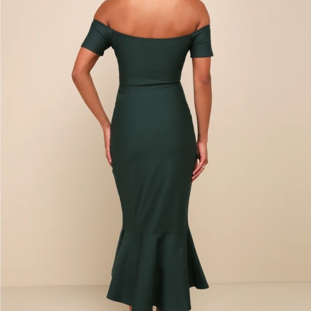 Lulu's Off-Shoulder Dark Green High Low Dress - Picture 3 of 3